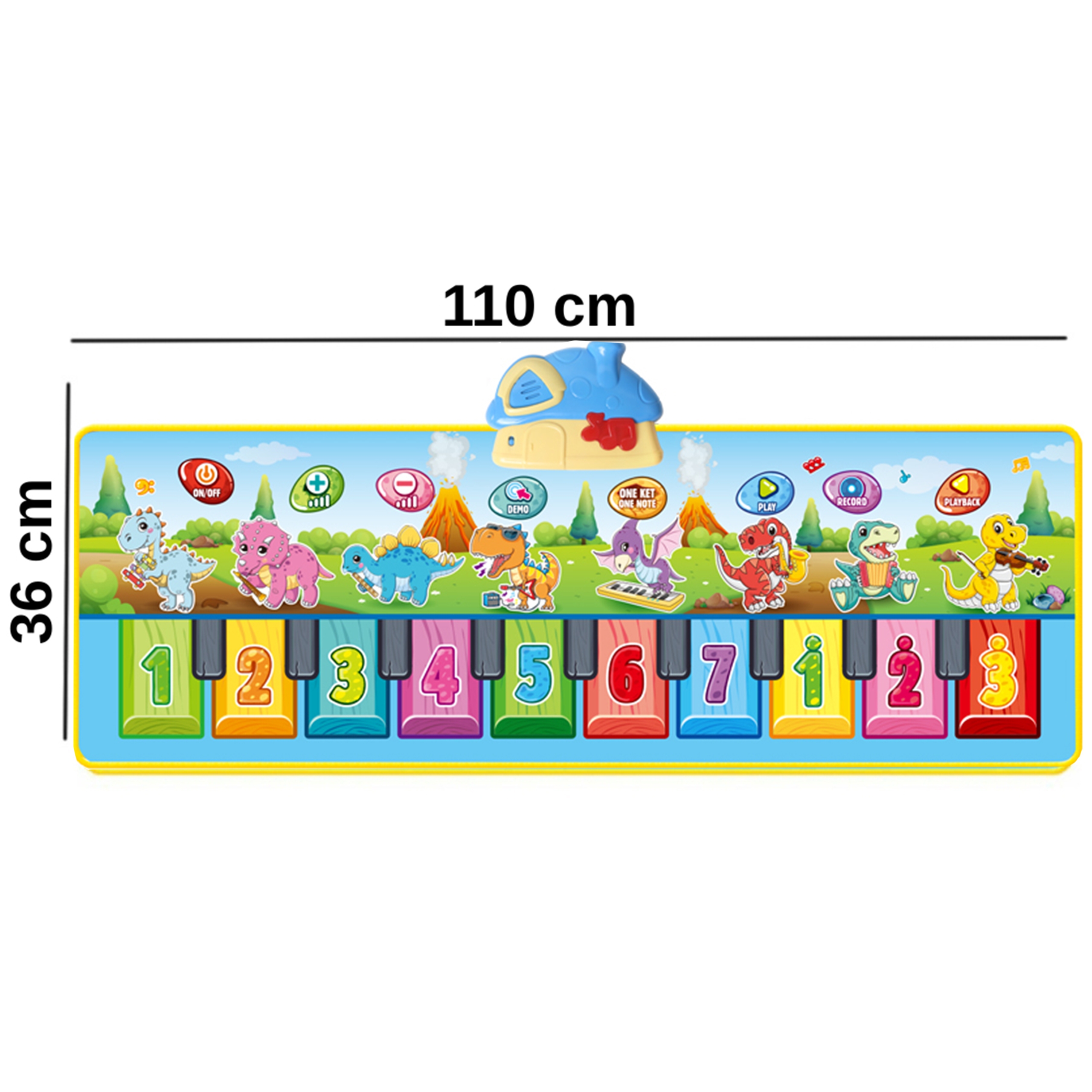 Mata muzyczna xxl dinusie 2w1 pianinko 8 melodii 110cm