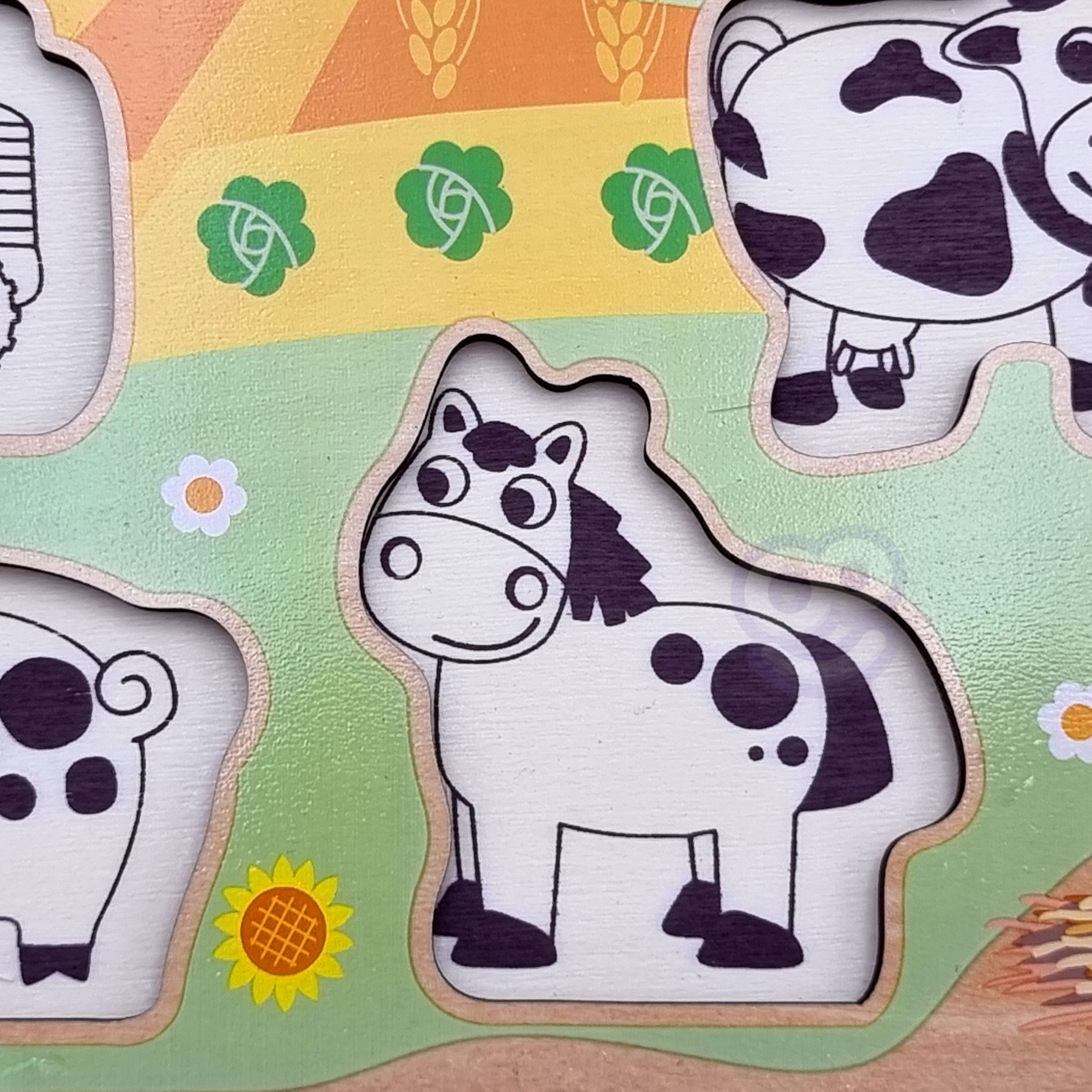 Drewniane puzzle montessori farma z pinezkami do dopasowania