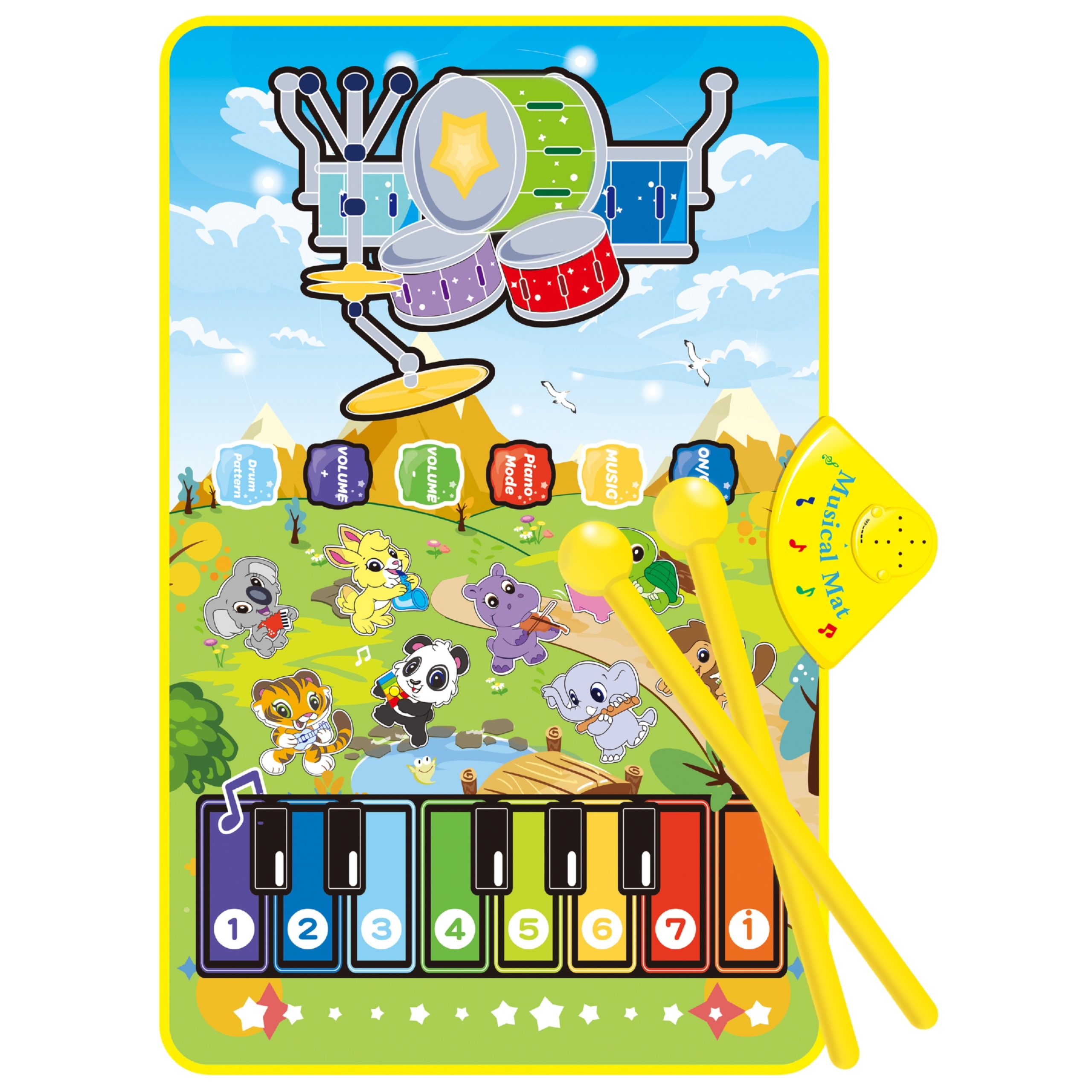 Mata muzyczna zwierzątka interaktywne pianino i perkusja 2w1