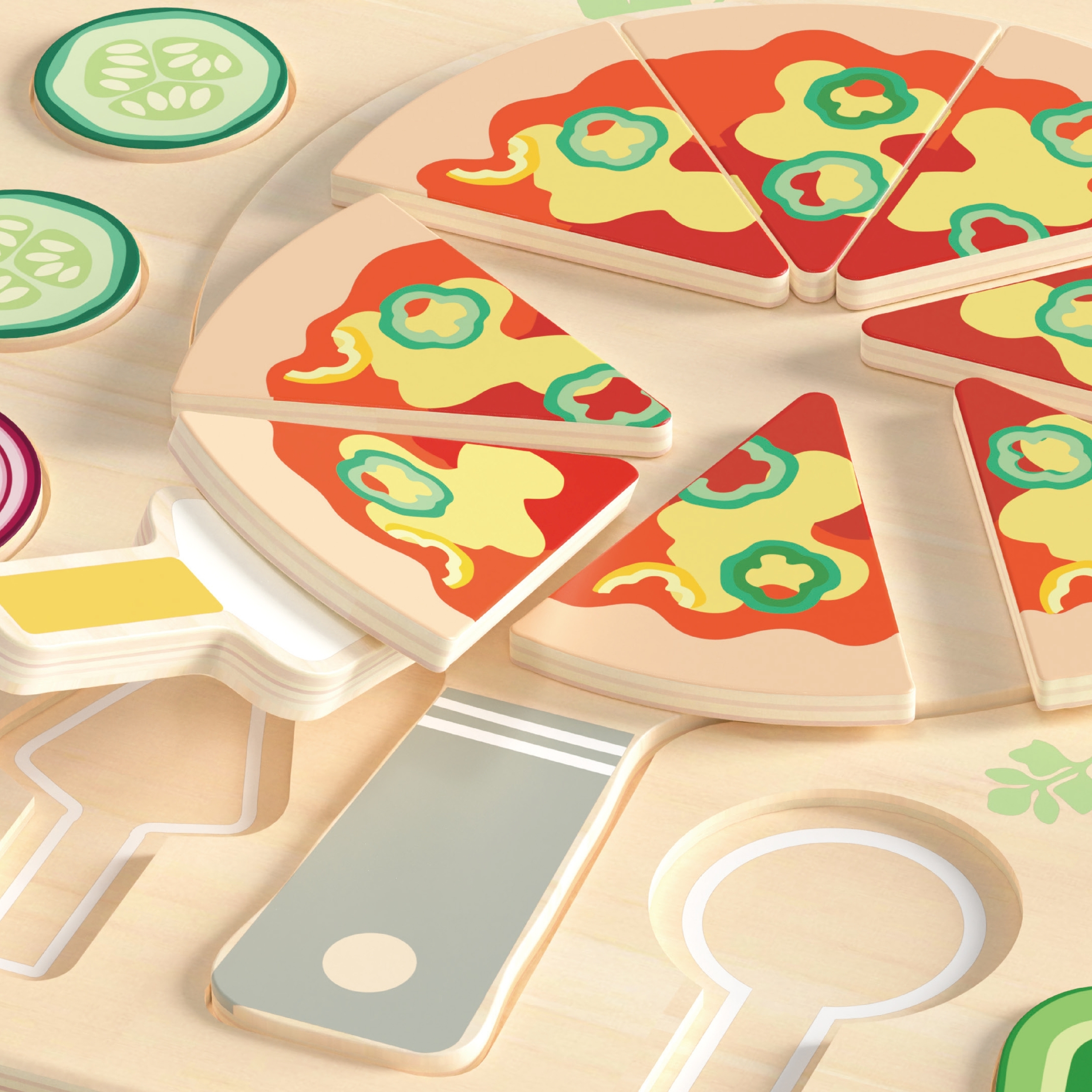 Drewniana pizza do krojenia układanka warzywa 22 el.