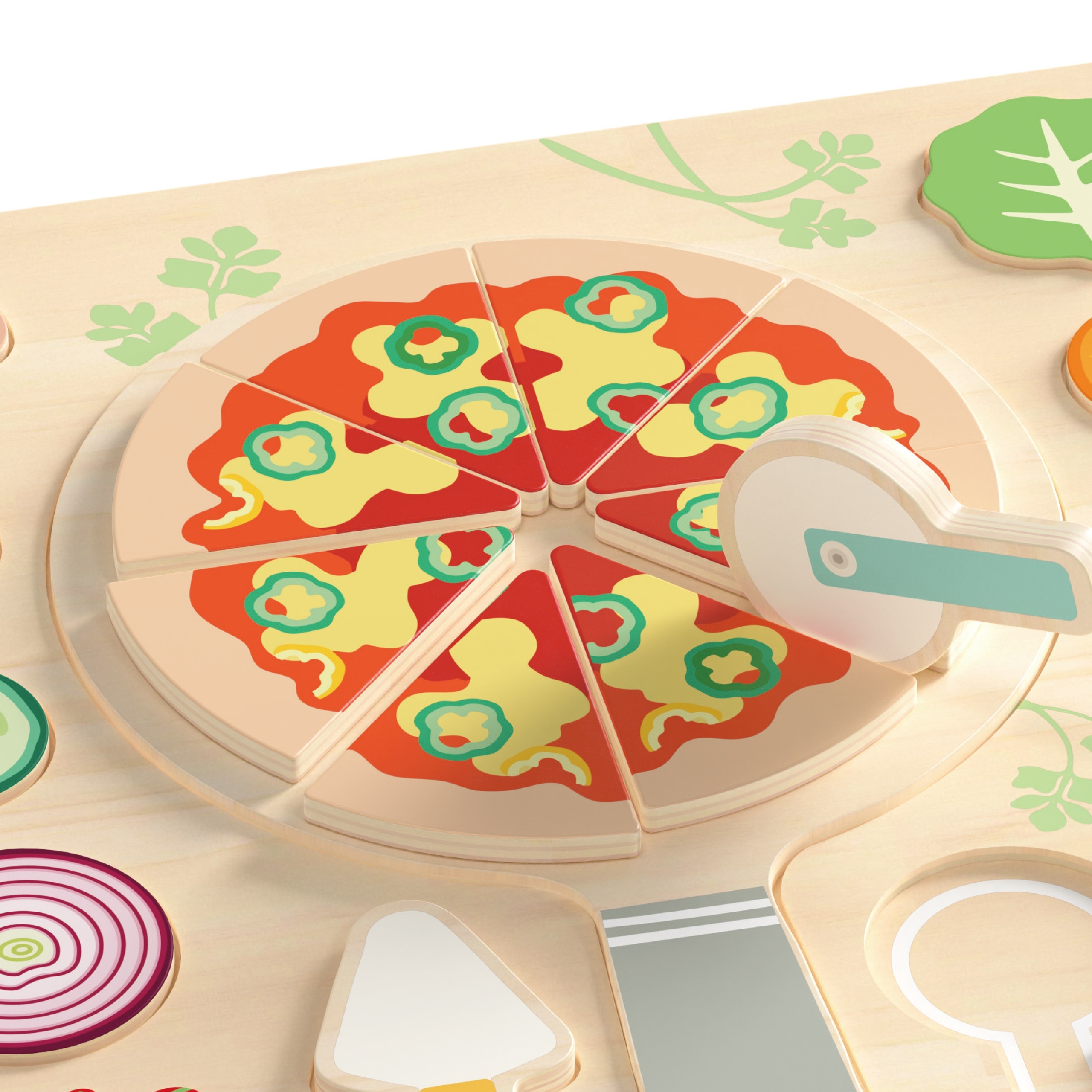 Drewniana pizza do krojenia układanka warzywa 22 el.