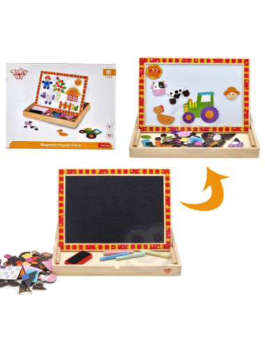 TOOKY TOY Drewniana Tablica Dwustronna Puzzle Układanka Magnetyczna Farma