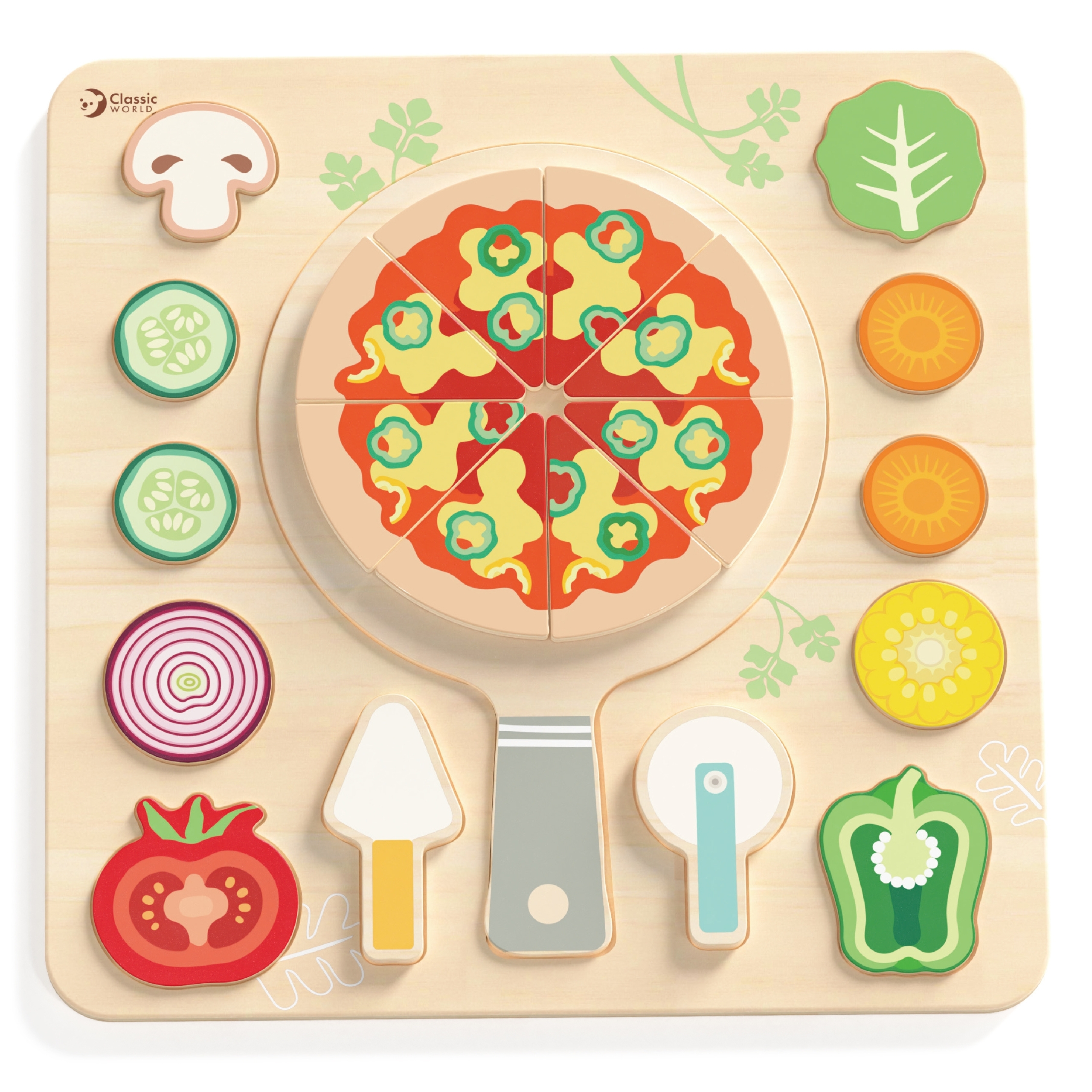 Drewniana pizza do krojenia układanka warzywa 22 el.