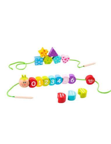 TOOKY TOY Drewniana Sznurowana Gąsienica Do Nawlekania Zręcznościowa