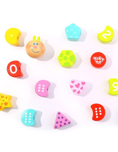 TOOKY TOY Drewniana Sznurowana Gąsienica Do Nawlekania Zręcznościowa