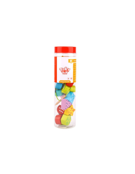 TOOKY TOY Drewniana Sznurowana Gąsienica Do Nawlekania Zręcznościowa