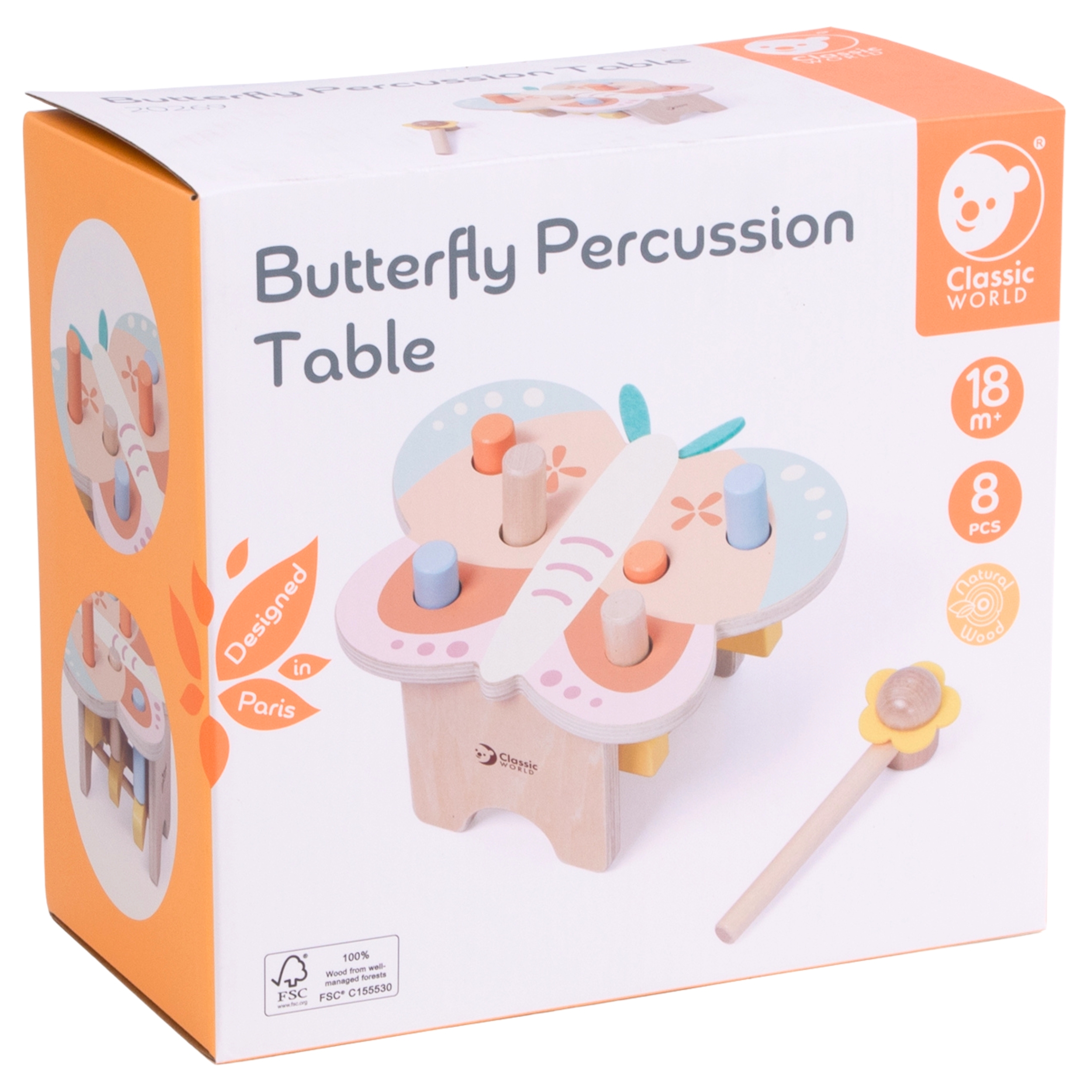 Wbijak pastelowy motylek montessori z młoteczkiem