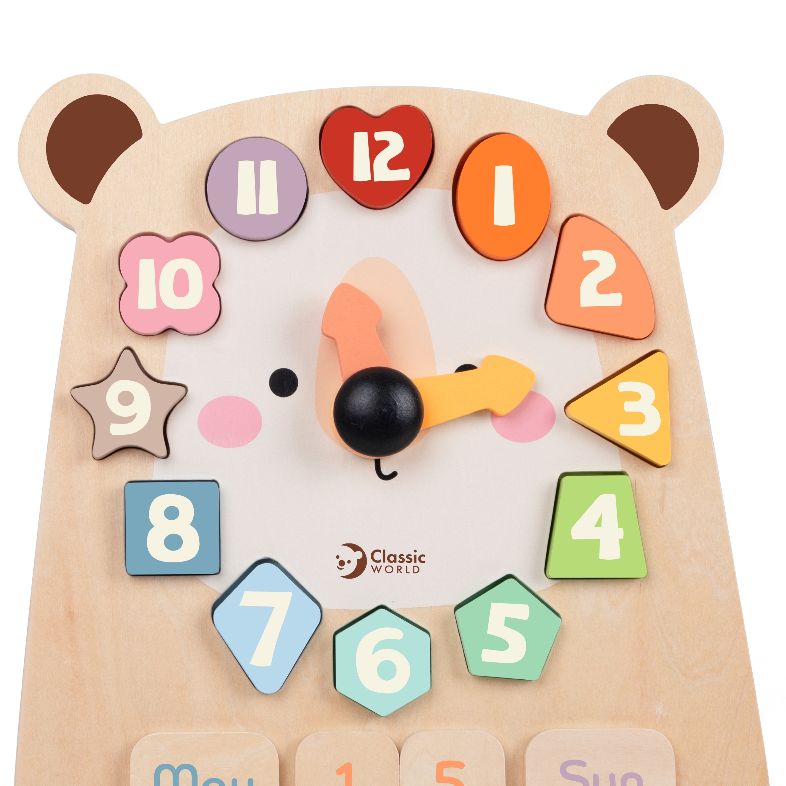 Zegar miś montessori edukacyjny 3w1 nauka czasu liczenia i daty