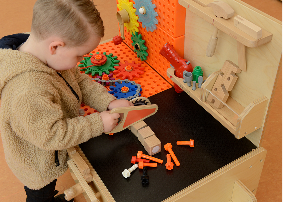 Drewniany warsztat xxl montessori stem z narzędziami + akcesoria