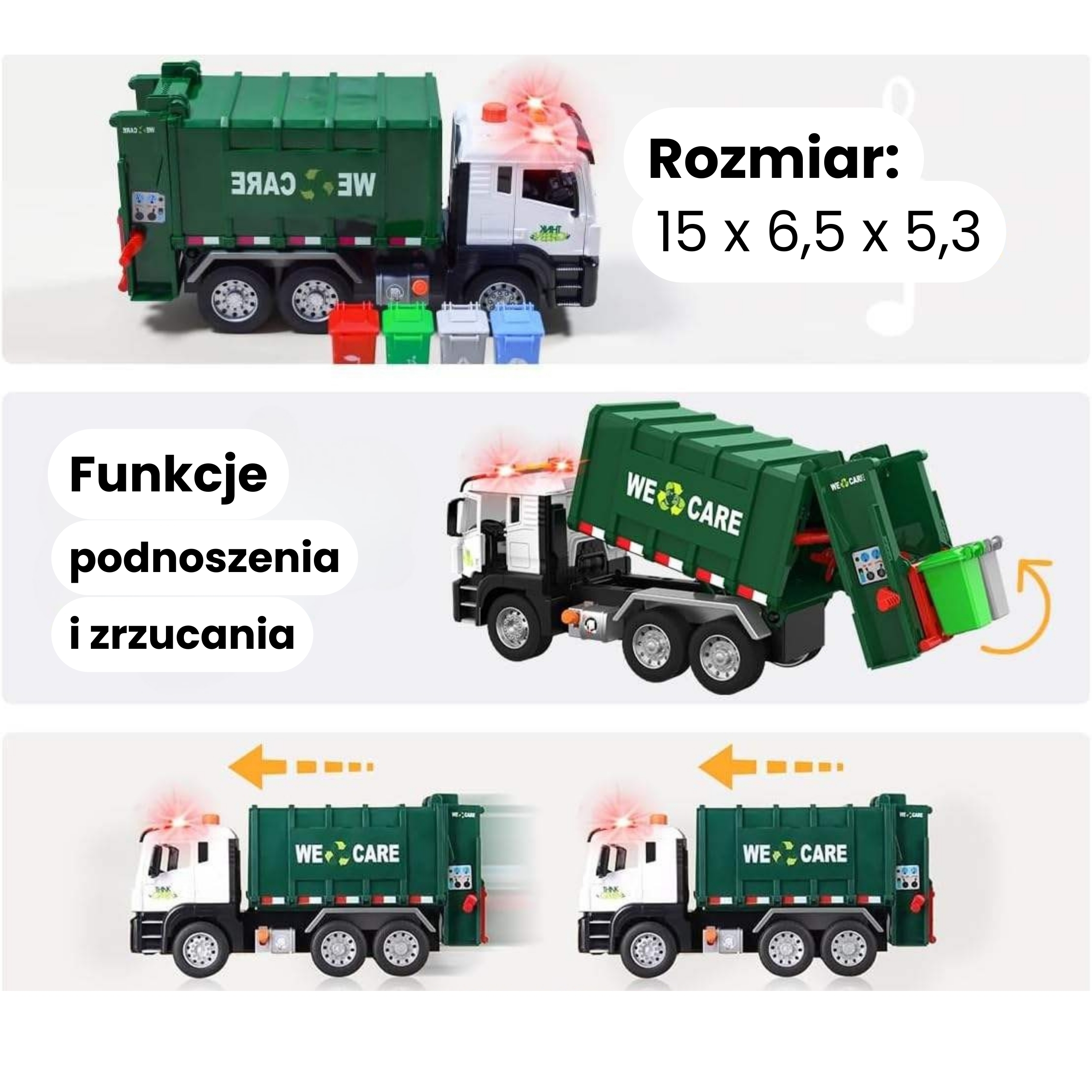 Śmieciarka ciężarówka segregacja śmieci - skala 1:10