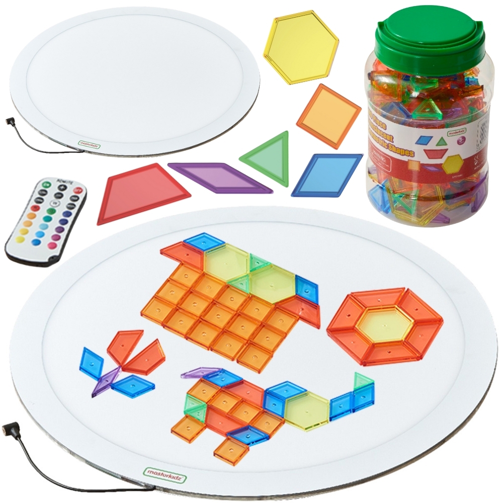 Okrągły panel świetlny led kolorowy + klocki montessori mozaika 140 el.