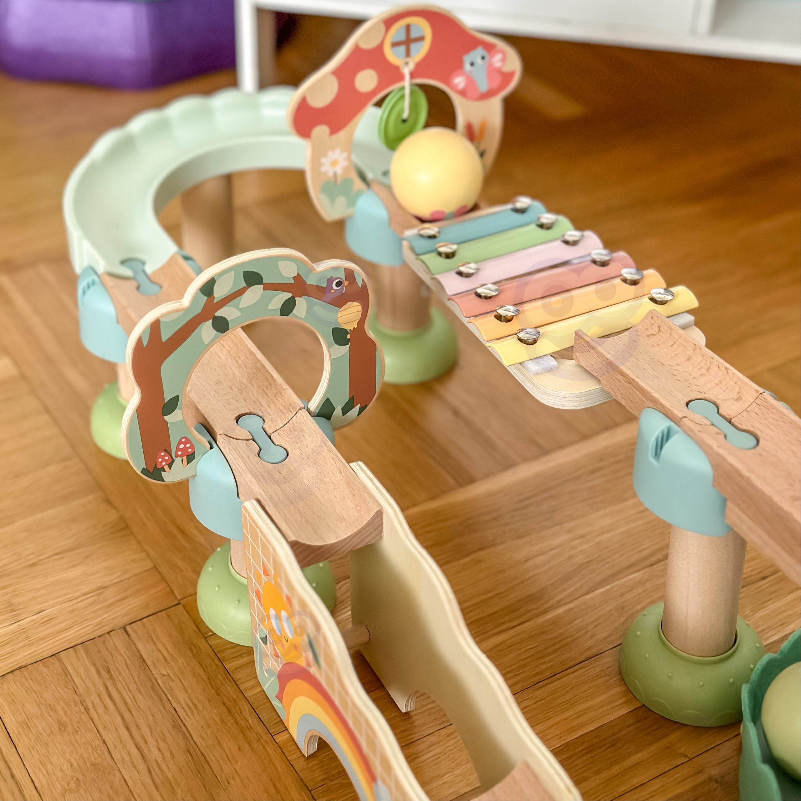 TOOKY TOY Drewniany Muzyczny Tor Kulkowy Kulodrom 44 el. Pastelowe