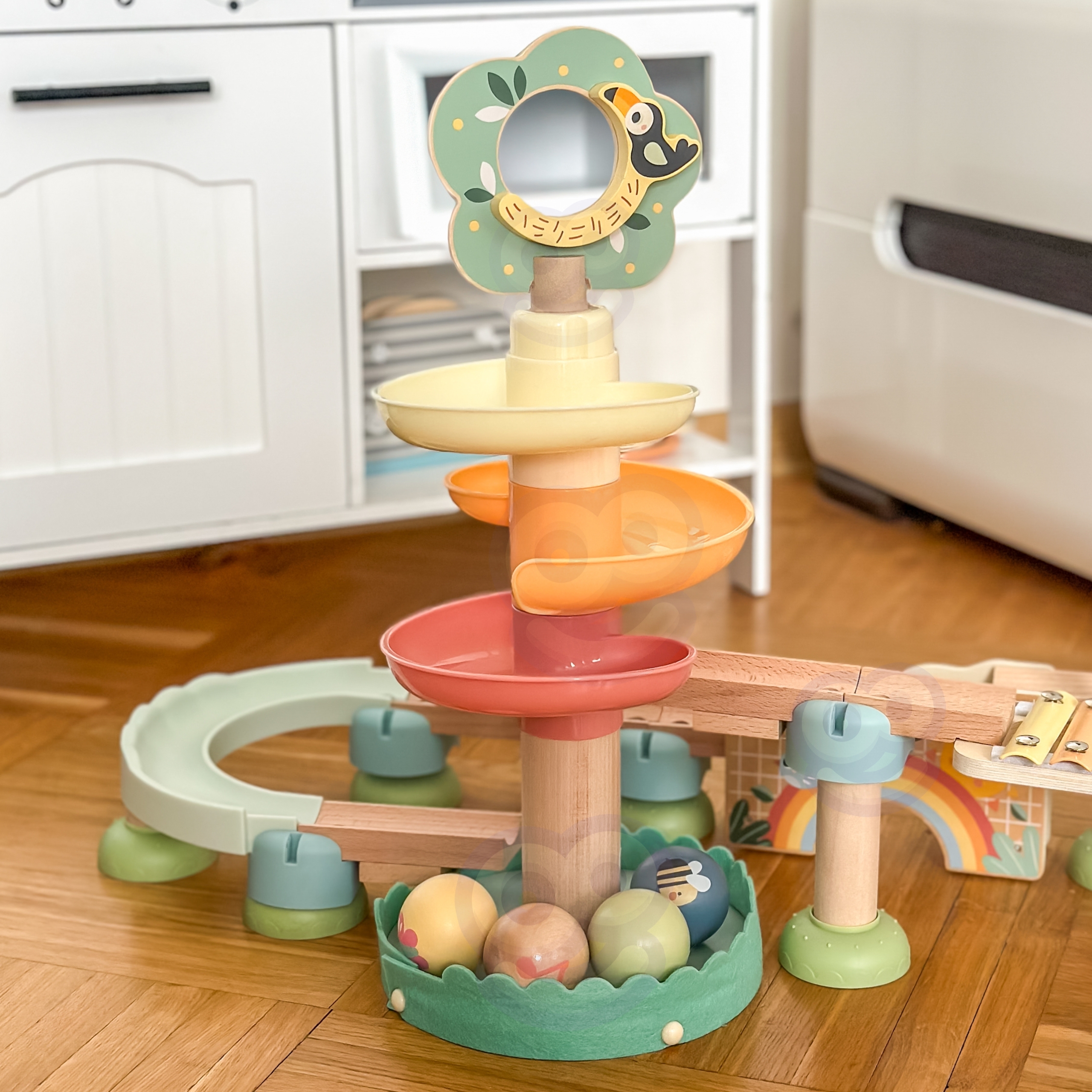 TOOKY TOY Drewniany Muzyczny Tor Kulkowy Kulodrom 44 el. Pastelowe