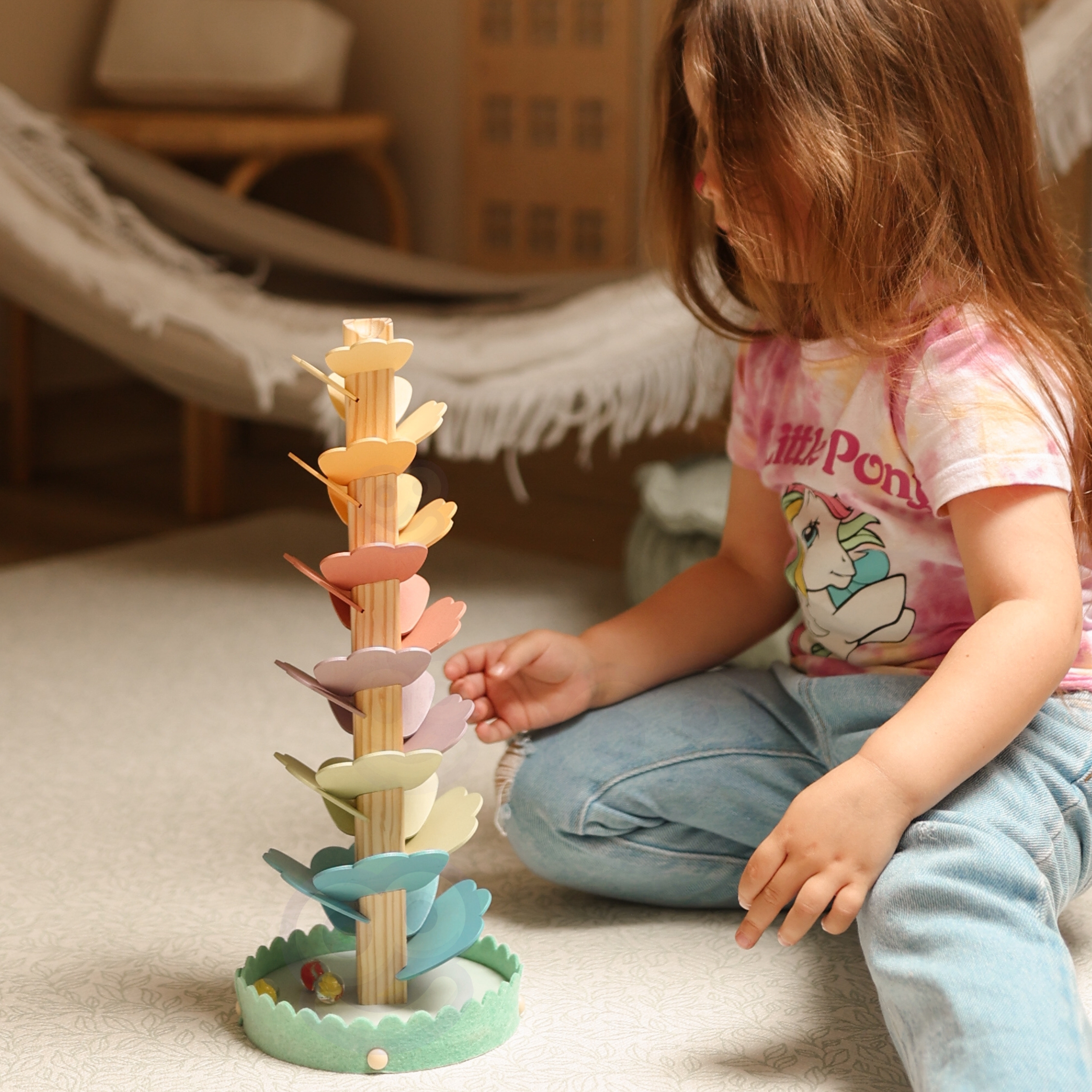 Drewniany kulodrom muzyczne drzewko tęczowe montessori fsc