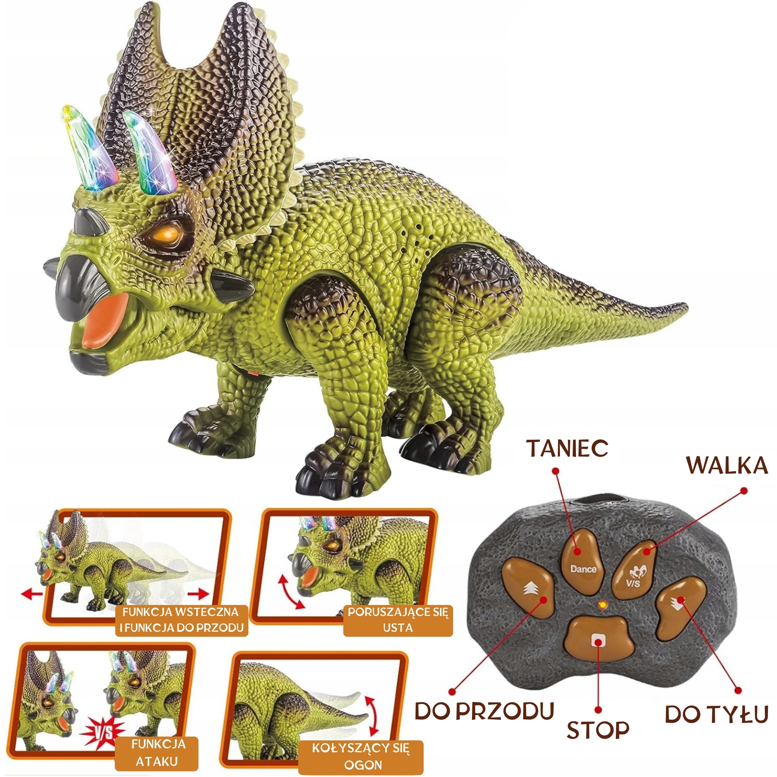 RC T-Rex Trio: Świecący Ryczący Triceratops