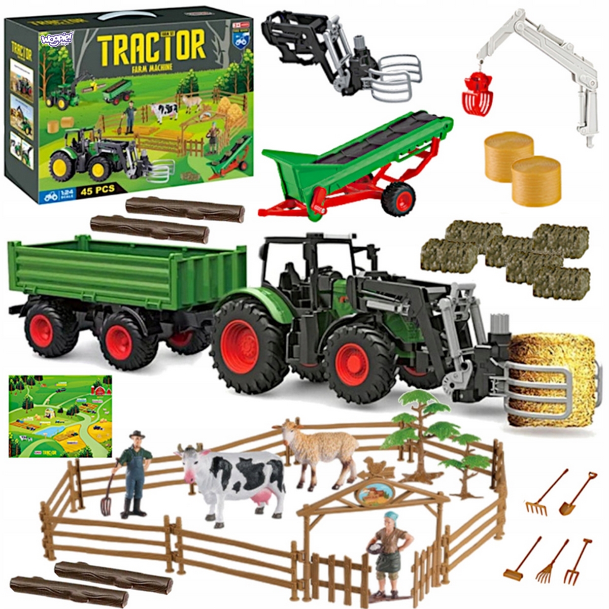 Zestaw maszyn rolniczych traktor ciągnik zagroda mini farma osada rolnicy skala: 1:24